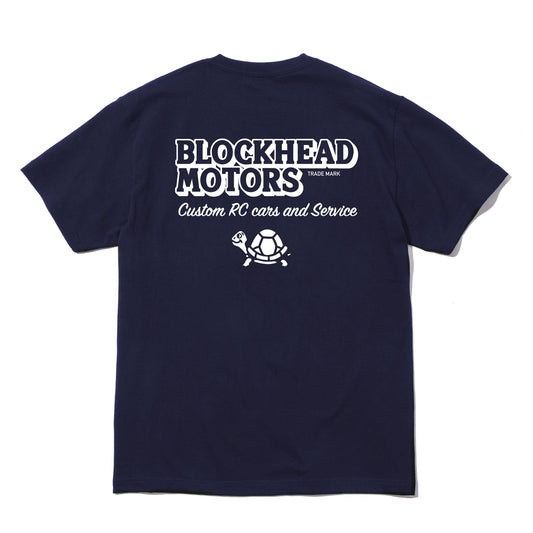BLOCKHEAD MOTORS 標準款 T恤 海軍藍/白色