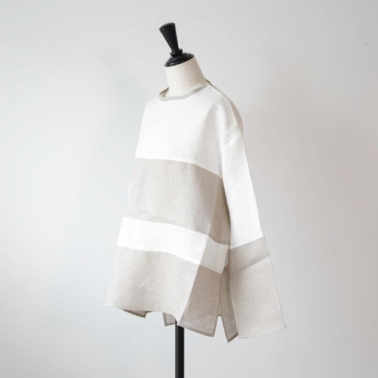 MANON (マノン) | SWITCHBORDERMESH LINEN P.OSHT (white natural) | トップス お灑落 (mnn-sh-279)