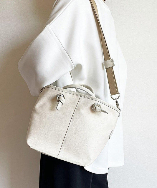 【日本製造 / 2WAY】棉帆布×收縮皮革 手工編織手提包 中號