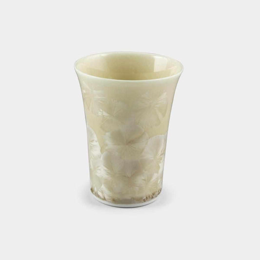 京燒清水燒 花結晶圖案 茶色 陶葊 杯