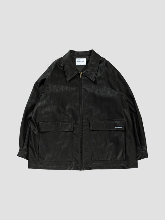 翻領 皮革 短外套 BLACK