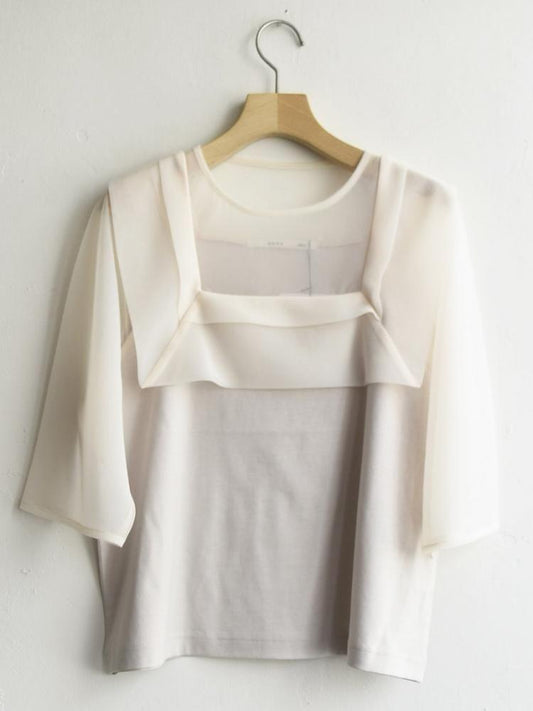 <span style="color:#FF0000">sale</span>スクエアシアープルオーバー ホワイトxベージュ<br>Square Sheer Midi Sleeve</Font> (N25CB120)
