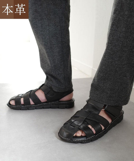 男款真皮休閒涼鞋