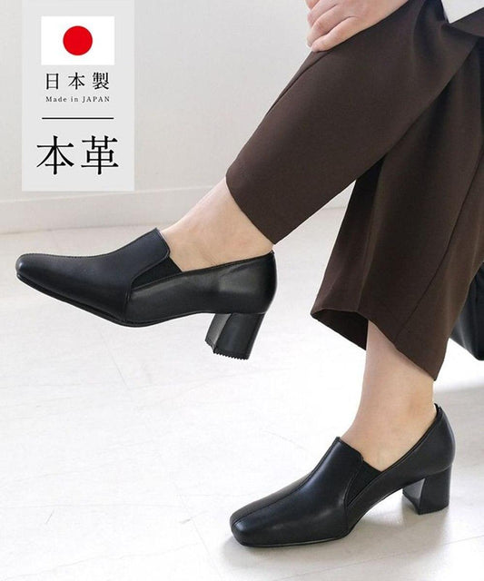 【日本製造/防滑/抗菌消臭】方頭側邊彈力高跟鞋