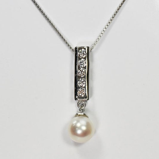花珠真珠 6mm珠 ダイヤモンド0.25ct 5ストーン&パールネックレス アコヤ本真珠 (MSP-0054)