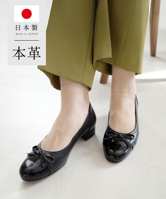 【日本製/抗菌消臭/低反彈】帶蝴蝶結的圓頭坡跟鞋