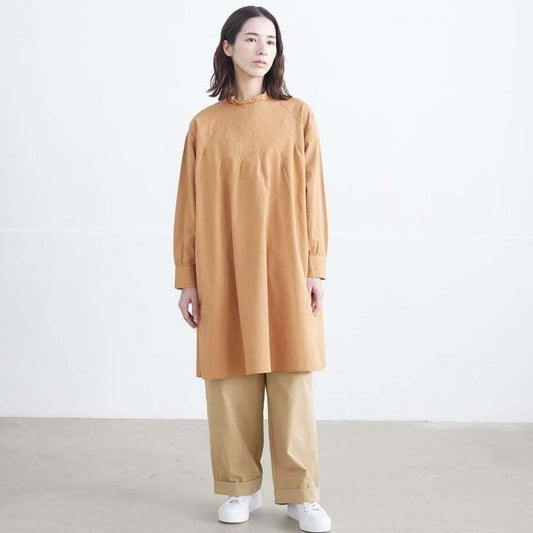 TUTIE. (ツチエ) | コットンツイルタックチュニック (orange / beige) | チュニック シンプル お灑落 (0624at62609)