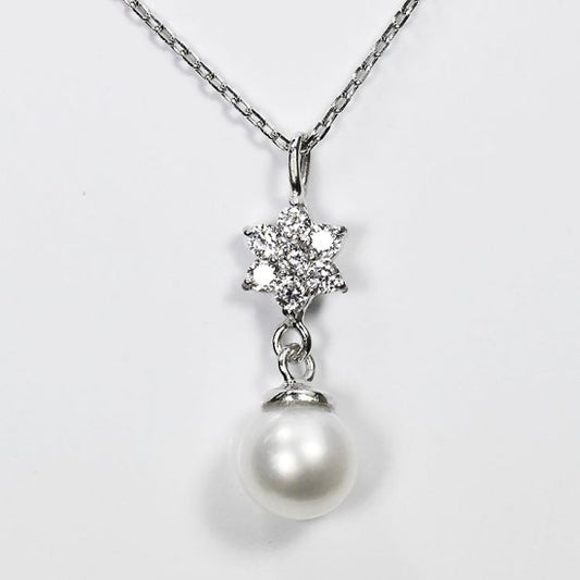 花珠真珠 6mm珠 ダイヤモンド0.1ct フラワー&パールネックレス アコヤ本真珠 (MSP-0005)