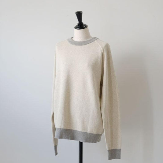 MANUAL ALPHABET (マニュアルアルファベット) | RAGLAN SLEEVE ATHLETIC KNIT (ecru / mocha) | トップス シンプル (ma-k-038)