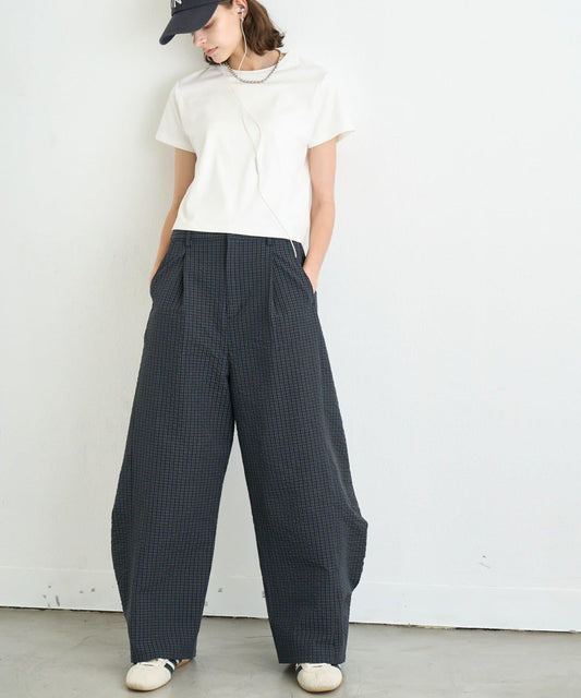 【UNISEX】格紋弧形褲