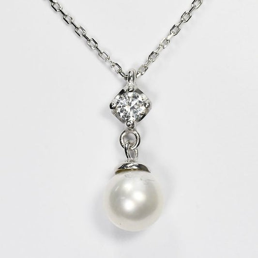 花珠真珠 6mm珠 ダイヤモンド0.1ct スタッド&パールネックレス アコヤ本真珠 (MSP-0002)
