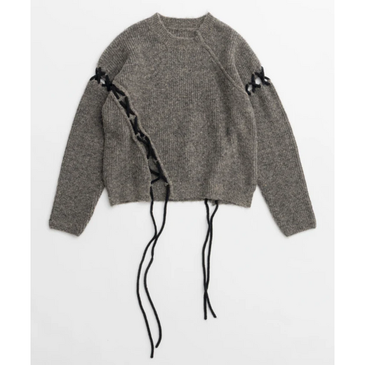 MAISON SPECIAL 【メゾンスペシャル】 Lace Up Knit Tops GRAY (21242365711) (21242365711)