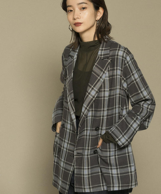 亞麻混紡格子夾克