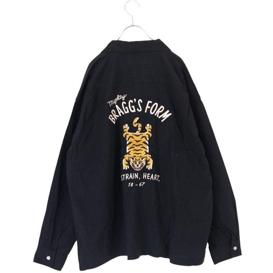 POWER TO THE PEOPLE TIGER 麻感刺繡襯衫 黑色 (CT7530BK)
