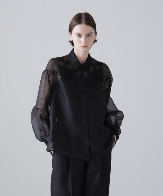<BLACK LABEL> 絲質歐根紗女式襯衫