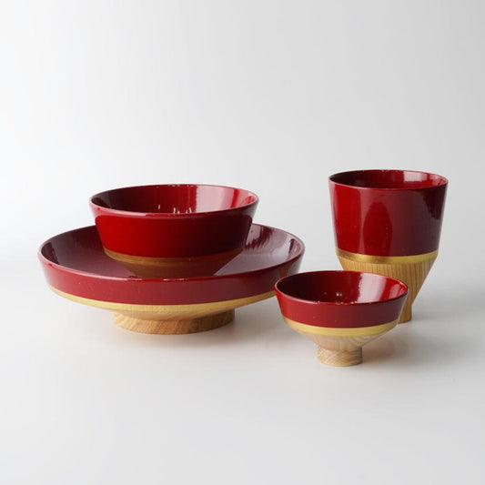 KOROMO 4件套 漆器淺缽碗小杯杯子 餐具套裝 isuke