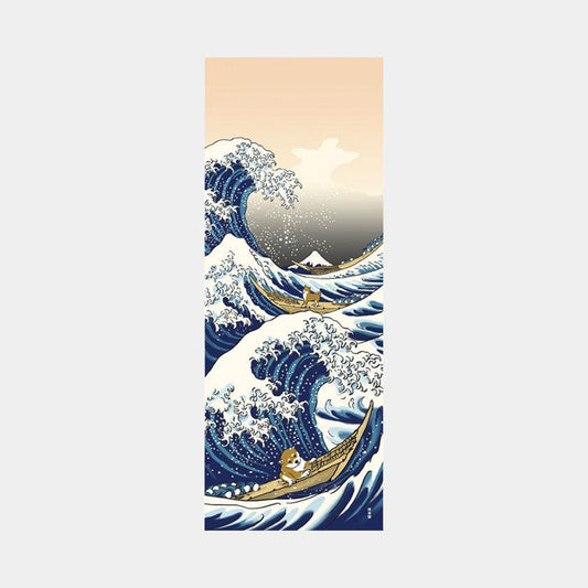 北齋風豆柴與大浪圖案 橫濱捺染 手巾 濱文様
