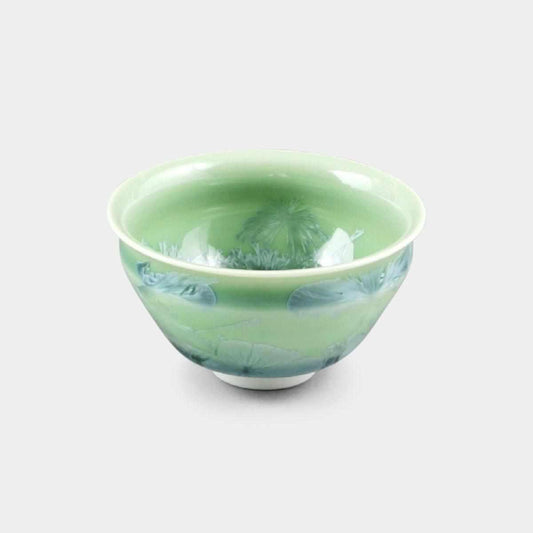 京燒清水燒 花結晶綠釉 陶葊 陶瓷清酒杯