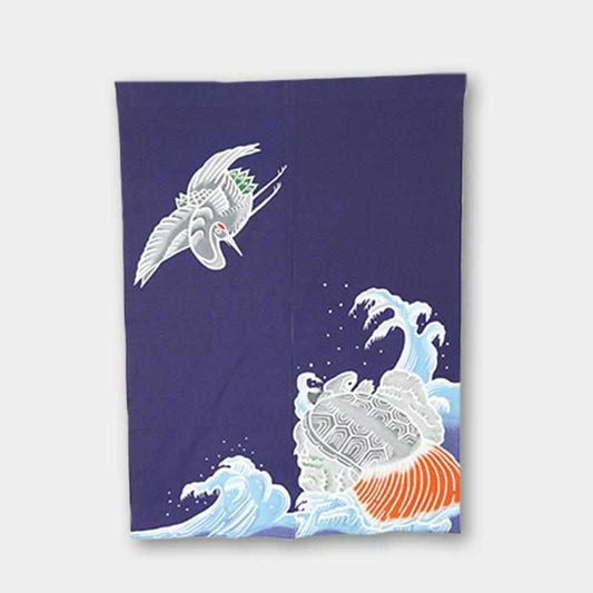鶴與龜圖案 筒描染 門簾