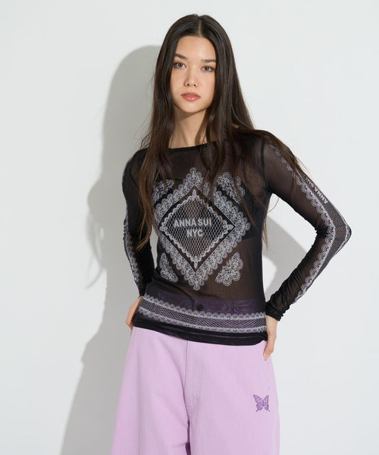 ANNA SUI NYC 蕾絲印花透紗上衣