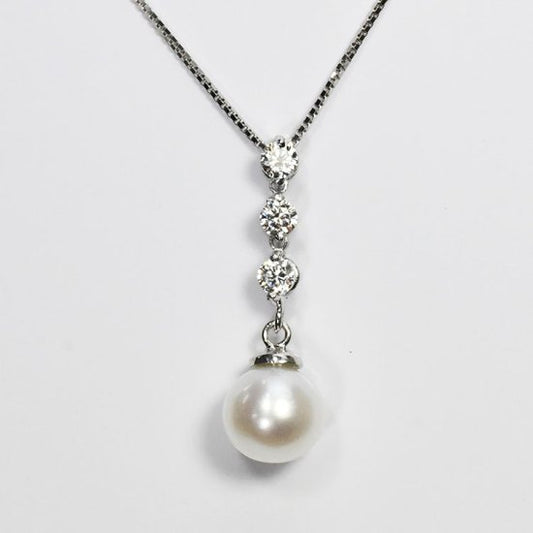 花珠真珠 7mm珠 ダイヤモンド0.2ct スリーストーン&パールネックレス アコヤ本真珠 (MSP-0020)