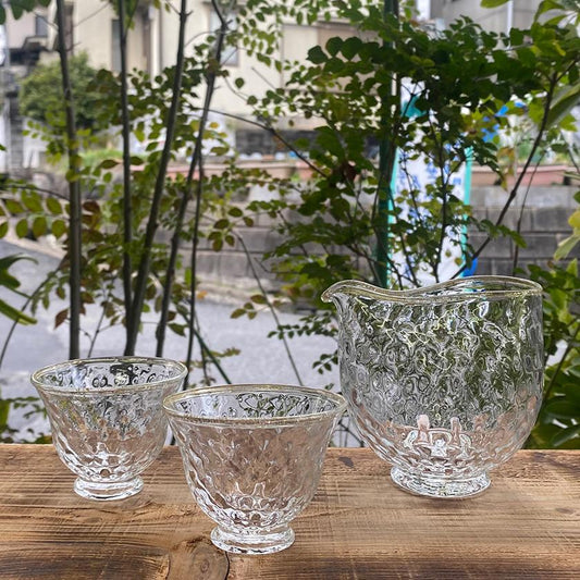 吹制玻璃 SUN GLASS STUDIO KYOTO 煌 酒器三件套(酒壺1個&小酒杯2個)