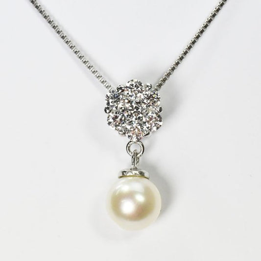 花珠真珠 6mm珠 ダイヤモンド0.3ct ミステリーフラワー&パールネックレス アコヤ本真珠 (MSP-0051)