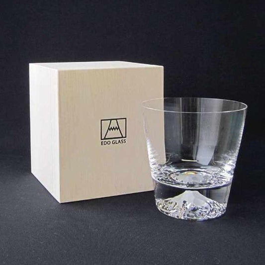 江戶硝子 富士山設計 含木盒 威士忌玻璃杯
