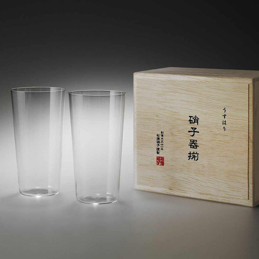 江戸硝子 薄口 大號 玻璃杯 2件套 木盒裝
