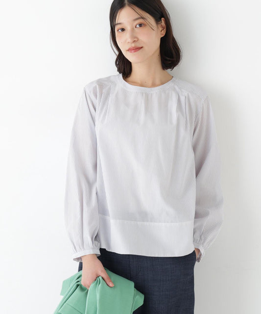 洗える 蓬鬆廓形 條紋 女式襯衫