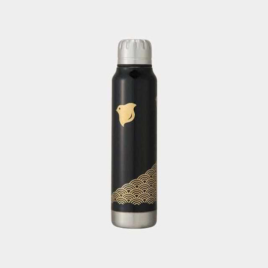 thermo mug × 土直漆器 漆藝波千鳥圖案 黑色 隨行瓶 越前漆器 匠市款