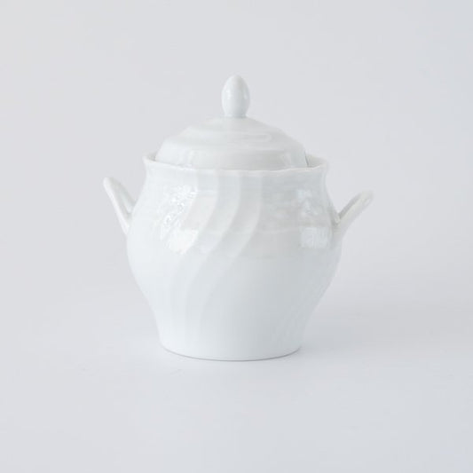 ジェノバシュガーポット/白磁 保存容器 白い食器 砂糖入れ (15-20240227-ge-09)