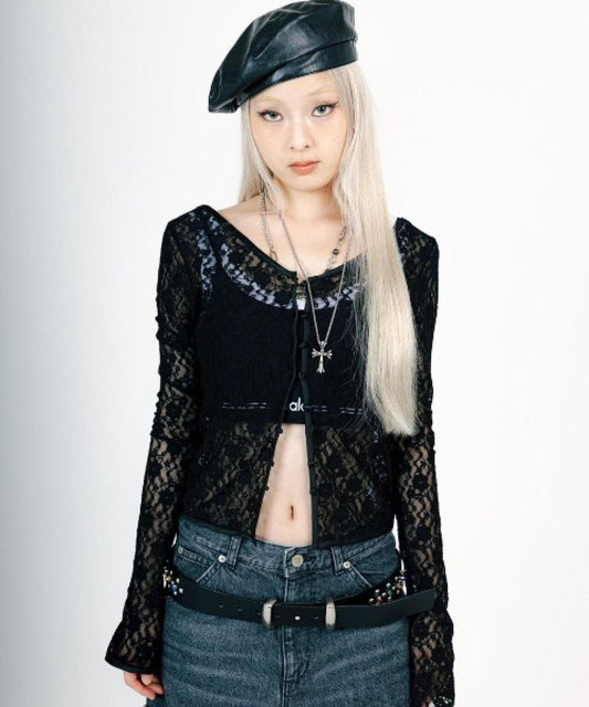 MITSUKI/ミツキ LACE V NECK TOPS 蕾絲V領上衣