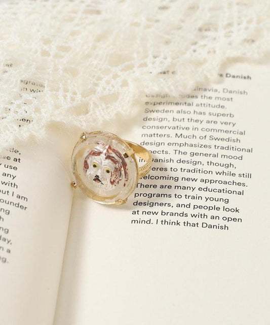 vintage glass dog ring flat 復古玻璃狗造型戒指 BA25H-FH02B