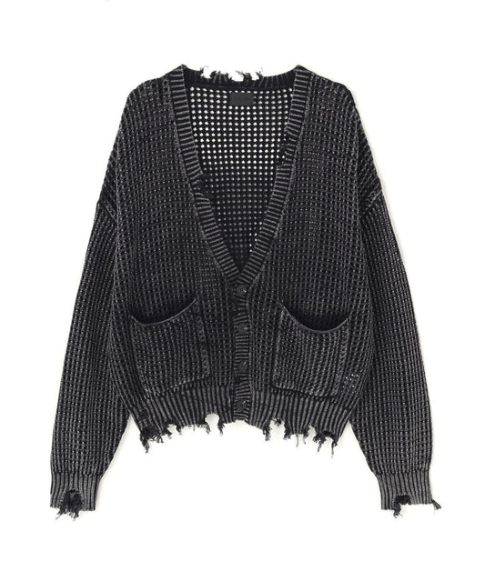 DankeSchon/ダンケシェーン/PIGMENT DAMAGE MESH CARDIGAN