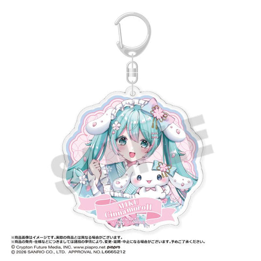初音未來(初音未來)×シナモロール(大耳狗) 夢櫻ver. 大號圓形亞克力鑰匙扣 A款