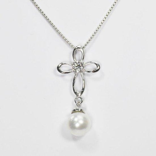 花珠真珠 6mm珠 ダイヤモンド0.1ct クロス&パールネックレス アコヤ本真珠 (MSP-0044)