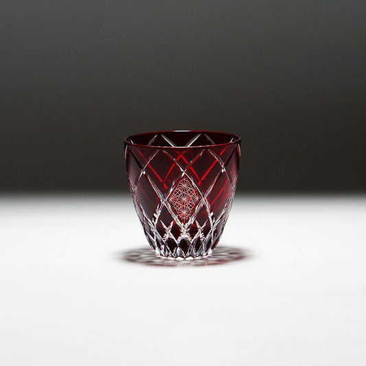 菊紋矢來紋 -kiku yarai- 切子紅色 酒杯