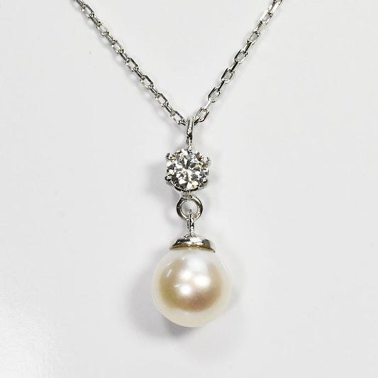 花珠真珠 6mm珠 ダイヤモンド0.15ct スタッド&パールネックレス アコヤ本真珠 (MSP-0031)