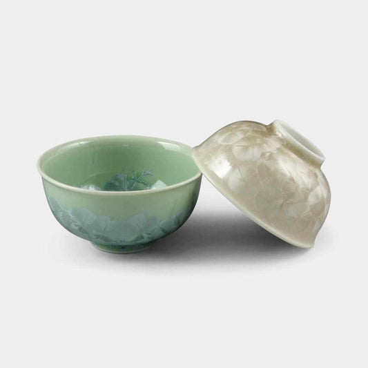 花結晶綠色 茶碗兩件套 京燒清水燒 陶葊