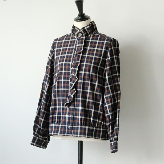 Porter des boutons (ポルテデブトン) | チェックラッフルブラウス (navy) | トップス ブラウス (24050-70)