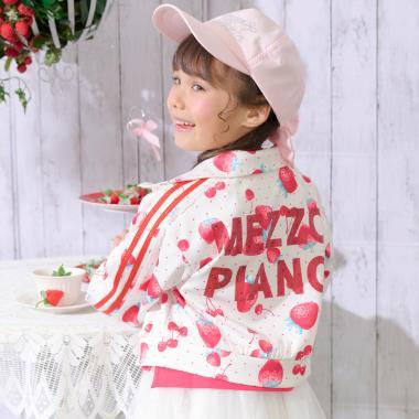 草莓櫻桃圖案 袖部蕾絲拼接 運動外套