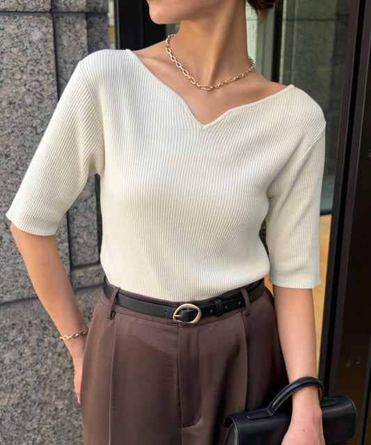 Front and back 2-way 5-sleeve key neck rib knit