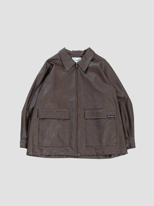 有領 皮革 blouson 外套 BROWN