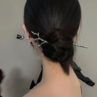 一輪玫瑰髮簪 黑紅【特價】1000日元統一AO4667