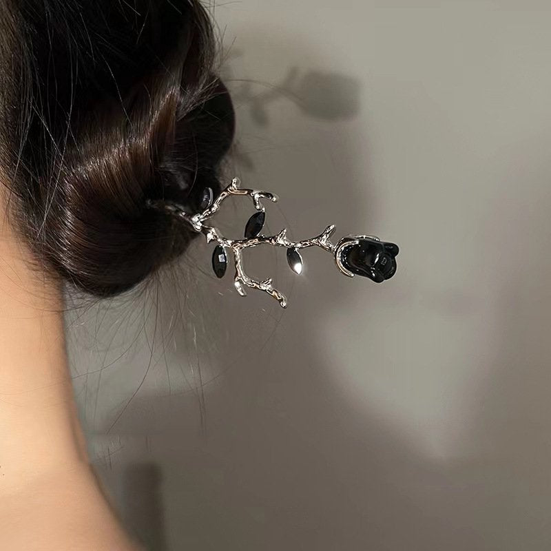 一輪玫瑰髮簪 黑紅【特價】1000日元統一AO4667