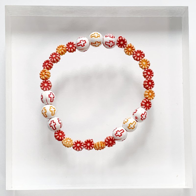 【特價品】XTS 十字花卉 手鍊 紅色 100日元一件［特賣］(AB4317)