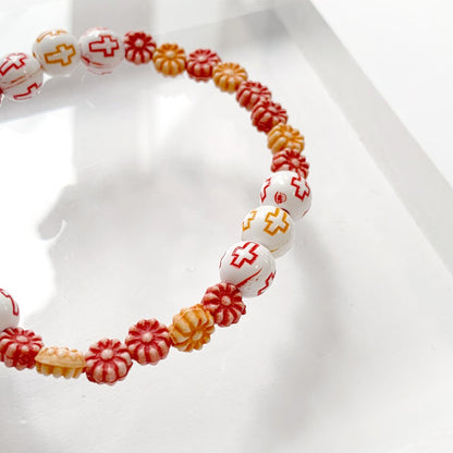 【特價品】XTS 十字花卉 手鍊 紅色 100日元一件［特賣］(AB4317)