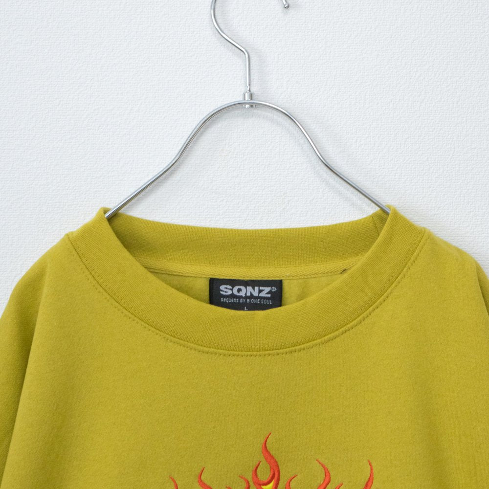 SEQUENZ FLAME THUG'S 火焰logo刺繡衛衣 黃芥末色［特價］ (CT6798YL)