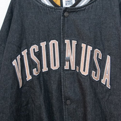 VISION STREET WEAR 大學標誌刺繡 牛仔夾克 黑色［特賣］ (CT6476BK)